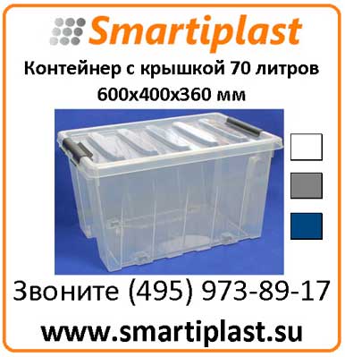 Контейнер прозрачный с крышкой 70 л 600х400х360 мм